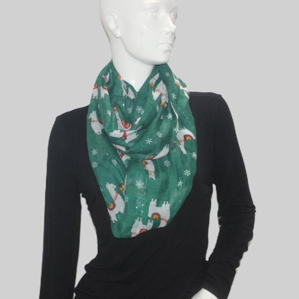 Lama Scarf Sheer With Sequins Green One Size MINT‎ Est 1946